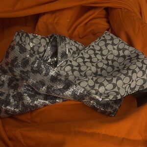 Coach Silver and Gray Sequin Ocelot Signature Logo Scarf